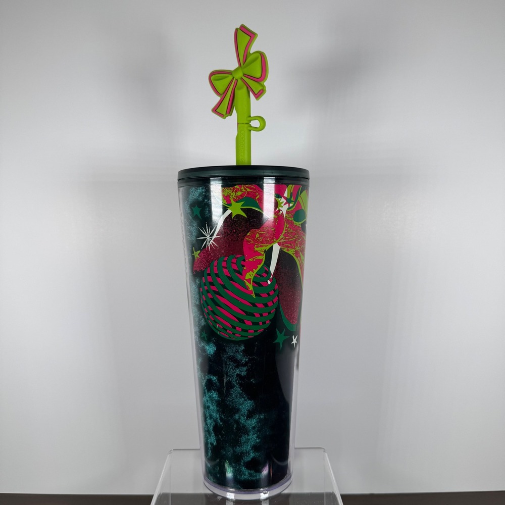 Starbucks 2023 Holiday Venti Tumbler 24oz Ornament Bow Straw Topper Cold Cup - Picture 3 of 12